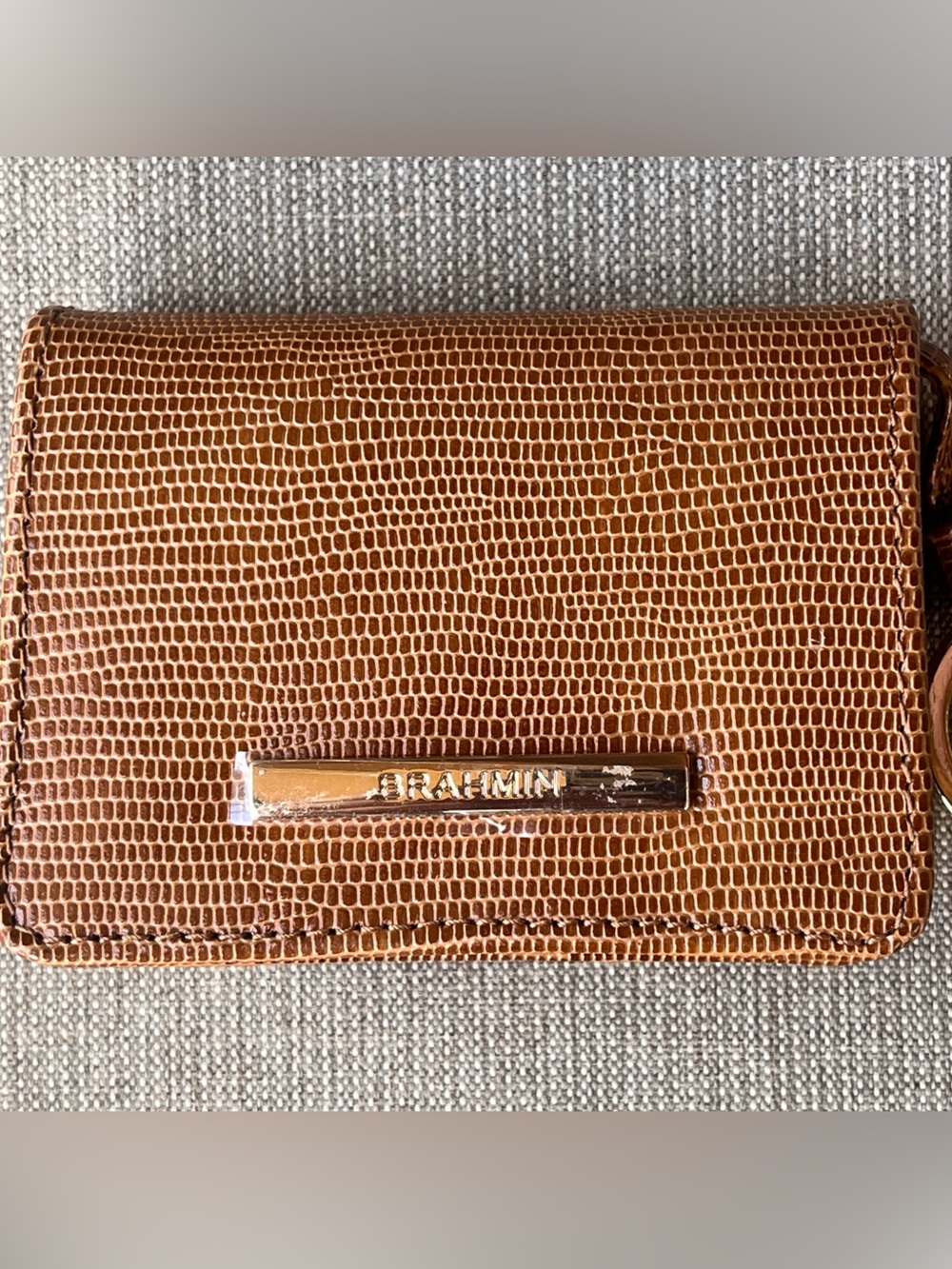 NWT Brahmin MiNI KEY in TOBACCO ALL OVER LIZARD Wallet